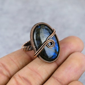 Labradorite Ring Copper Wire Wrapped Ring Copper Ring Labradorite Gemstone Ring Handmade Labradorite Rings For Women All Size Available