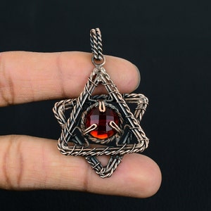 Garnet Star Pendant Copper Wire Wrapped Pendant Garnet Gemstone Pendant Copper Jewelry Handmade Pendant Garnet Jewelry Birthday Gifts