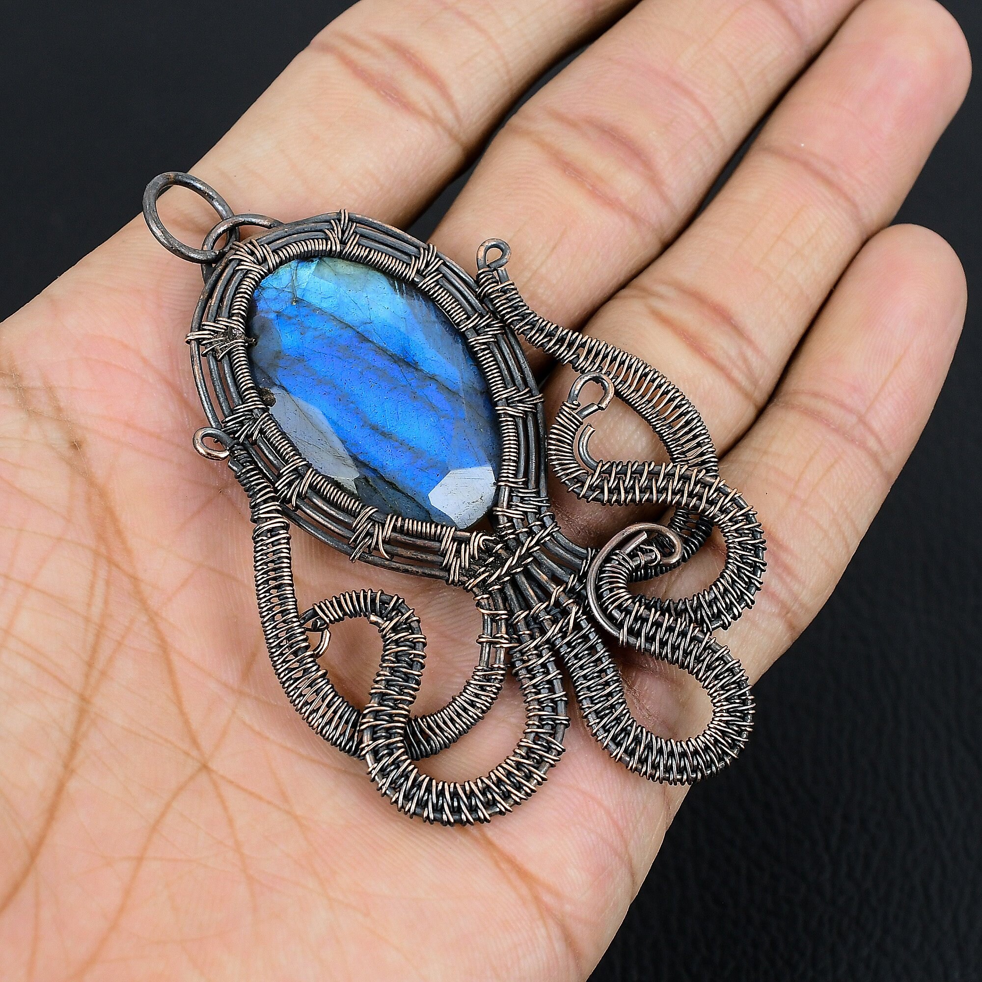 Ciondolo con pietra preziosa Labradorite, ciondolo con ciondolo Boho, ciondolo vintage di design fatto a mano, gioielli placcati in argento sterling 925 (MK-LOT) - Italia