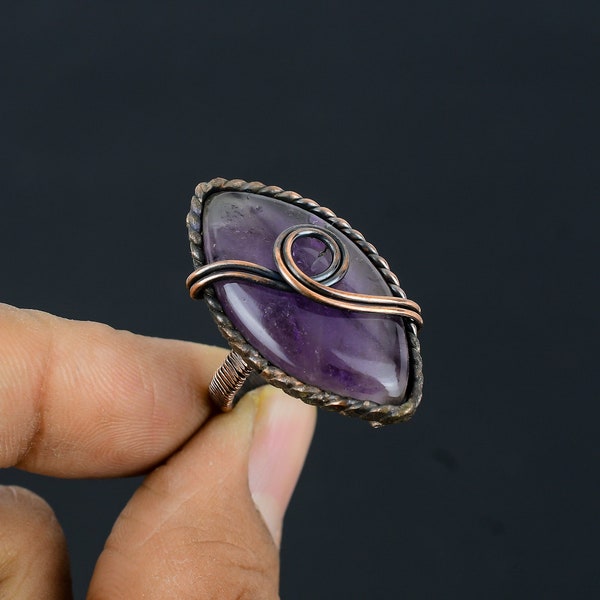 Amethyst Ring Copper Wire Wrapped Ring Copper Ring Amethyst Gemstone Ring Handmade Jewelry Amethyst Ring All Size Available Copper Jewelry