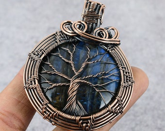 Ciondolo in labradorite di rame: collana con albero della vita