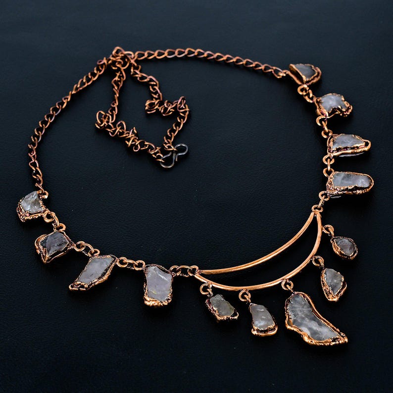 Crystal Quartz Necklace Electroformed Necklace Raw Crystal Quartz Adjustable Chain Necklace Handmade Healing Jewelry Birthday & Wedding Gift image 6