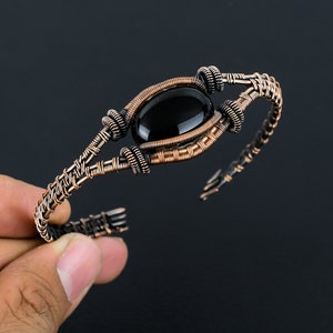 Natural Black Onyx Copper Cuff Bracelet Black Onyx Bracelet Copper Wire Wrapped Adjustable Cuff Bracelet Jewelry Handmade Jewelry Gift