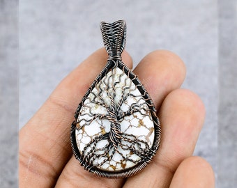 Pendentif en cuivre cheval sauvage arbre de vie Pendentif en cuivre avec fil de cuivre enroulé avec pierres précieuses, pendentif de créateur de bijoux en cuivre, cadeau pour elle, pendentif pour l'amour