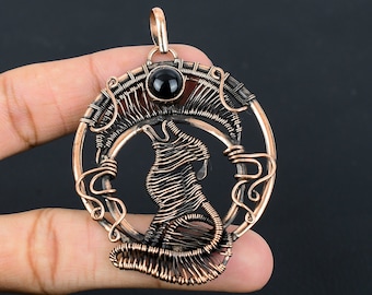 Howling Wolf Pendant Black Onyx Pendant Copper Wire Wrapped Pendant Jewelry Wild Animal Jewelry Unique Handmade Pendant Black Onyx Necklace