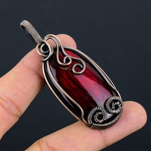 Red Fire Labradorite Pendant, Pure Copper Wire Wrapped Pendant, Handmade Jewelry, Labradorite Chain Pendant, Unique Gift for Her/Him