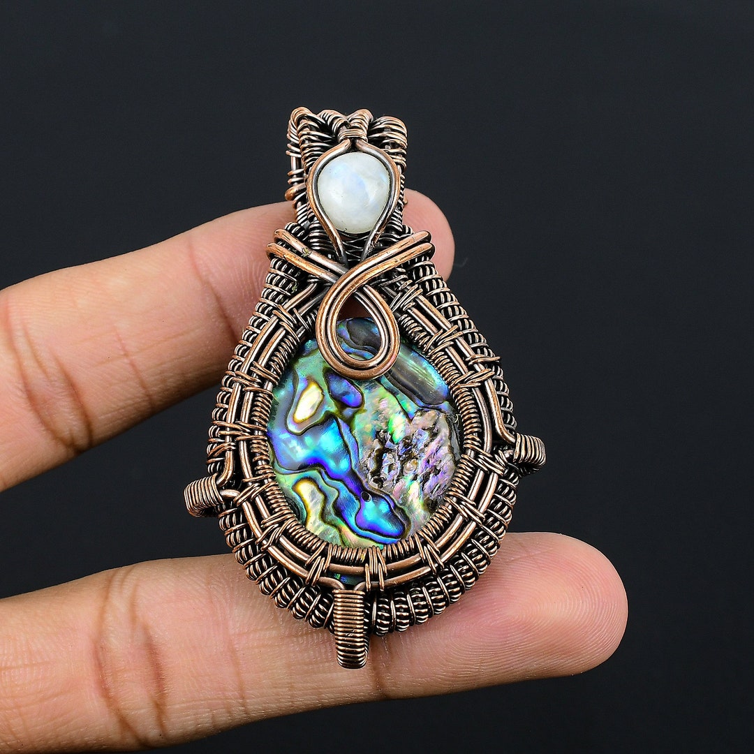 Abalone Shell Pendant Copper Wire Wrapped Gemstone Pendant - Etsy