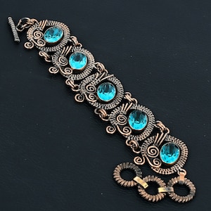 Blue Topaz Bracelet Blue Topaz Bangle Copper Wire Wrapped Bracelet Wire Wrap Jewelry Handmade Designer Jewelry Bangles Gifts for Girlfriend