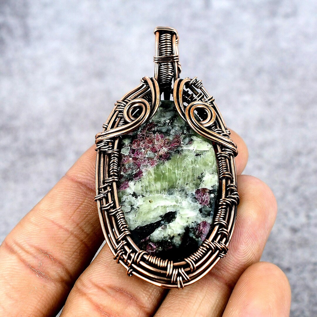 Natural Edulite Gemstone Copper Wire Wrapped Pendant, Handmade Crystal ...