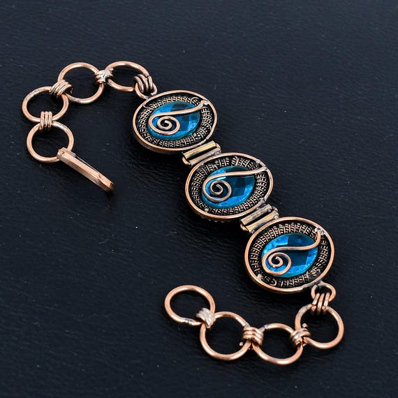 Delicato Bracciale Argento 925 Con Cristalli Topazio Blu E Quarzite Fumé – Rodiato, 17+5 Cm