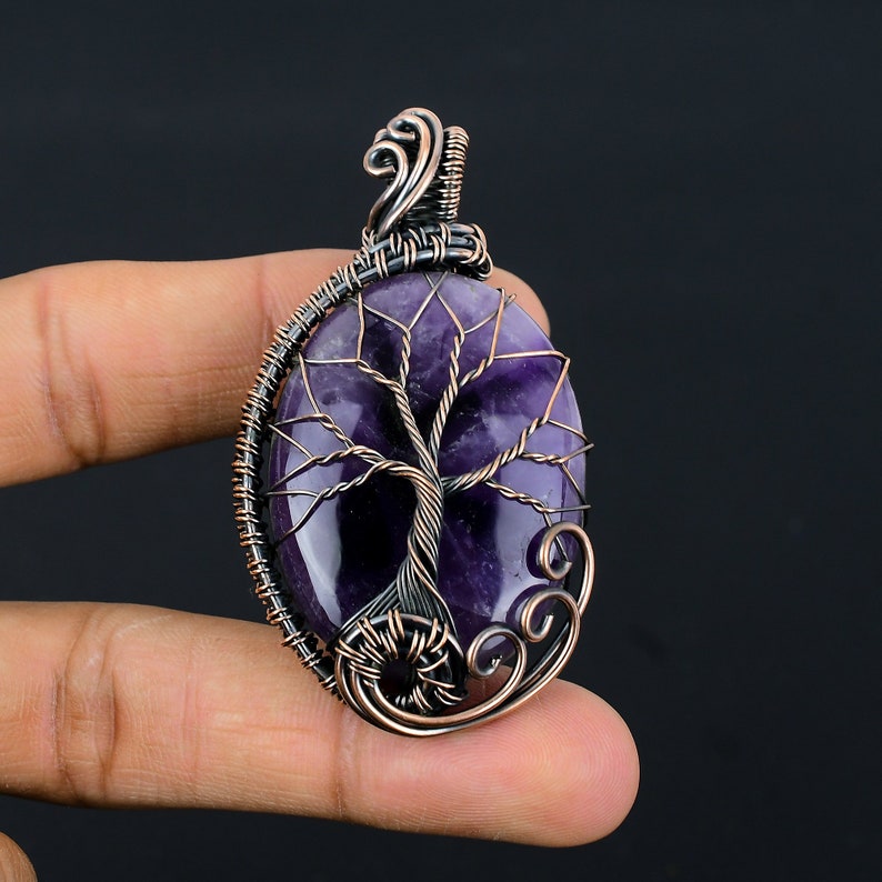Tree of Life Amethyst Pendant Copper Wire Wrapped Pendant Amethyst Gemstone Pendant Copper Handmade Pendant Gift For Her Amethyst Jewelry zdjęcie 3