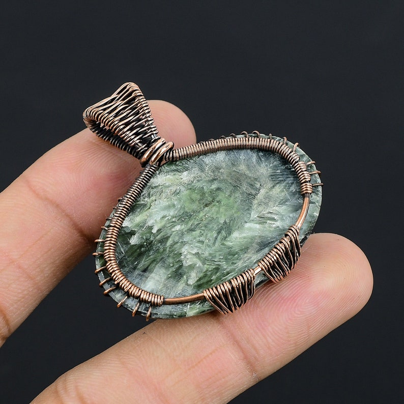 Seraphinite Pendant, Tree of Life Copper Wire Wrap Pandent, Natural