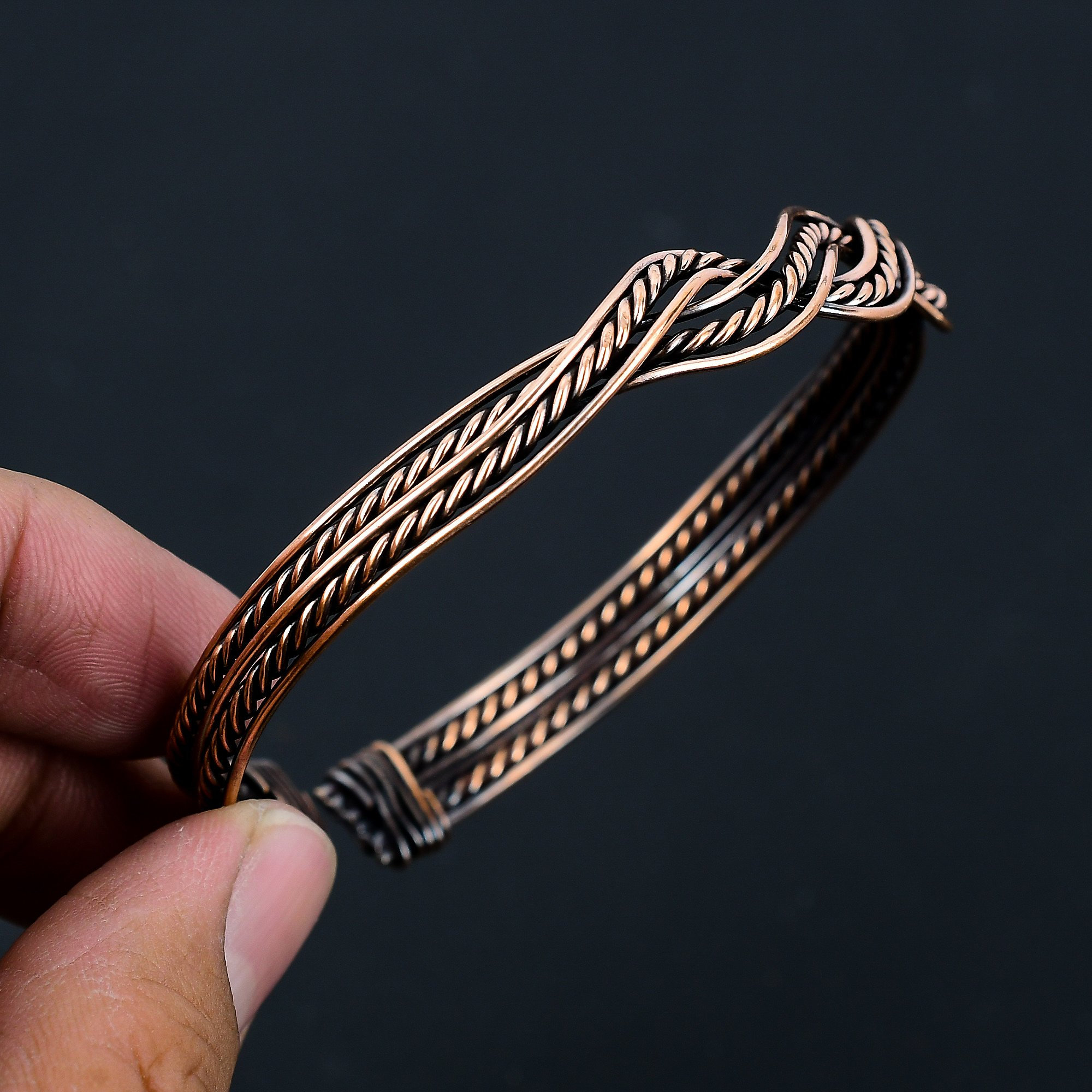 Pure Oxidized Copper Cuff Men Bracelet Wire Wrapped Cuff Bracelet