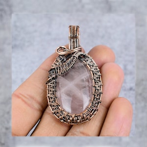 Rosenquarz Kupfer Anhänger Coper Wire Wrapped Edelstein Anhänger Kupfer Schmuck Designer Anhänger Geschenk für ihre Mutter