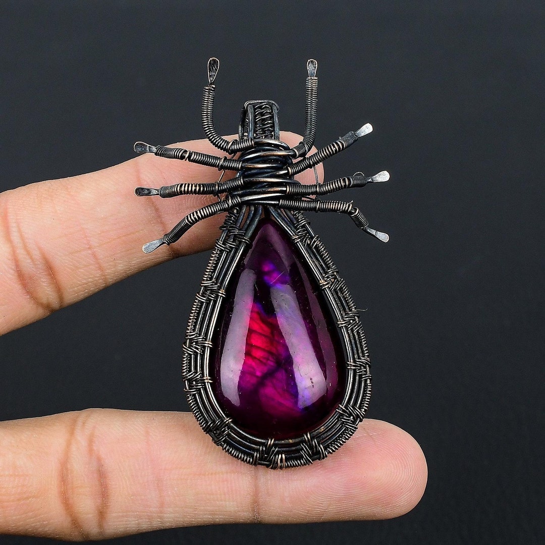 Pink Spider Chain Pink Labradorite Spider Pendant, Pink Flash Labradorite Gemstone ...