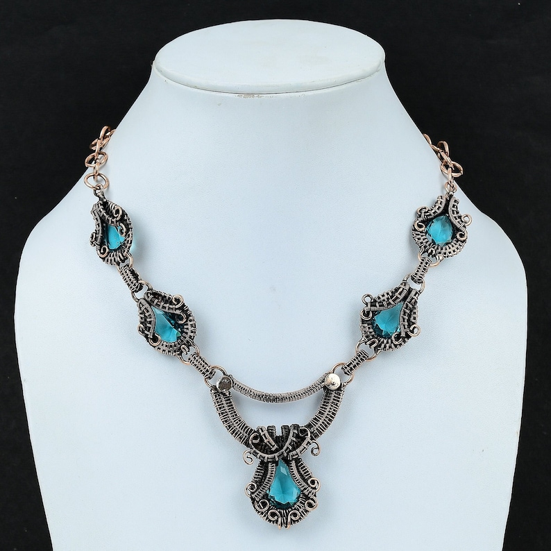 Copper Topaz Blue Topaz Necklace Copper Wire Wrap Designer Necklace Blue Topaz ...