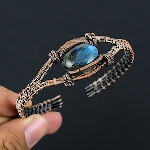 Pulseira de cobre labradorita Pulseira de labradorita Pulseira de cobre com fio enrolado Pulseira de fio enrolado Jóias artesanais Presente para ela