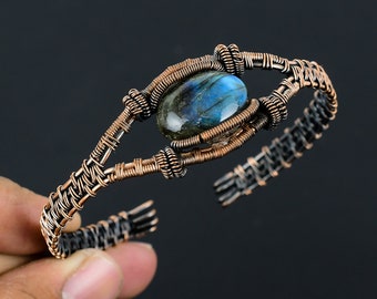 Labradorite Copper Cuff Bracelet Labradorite Bracelet Copper Wire Wrapped Cuff Bracelet Wire Wrapped Jewelry Handmade Jewelry Gift For Her