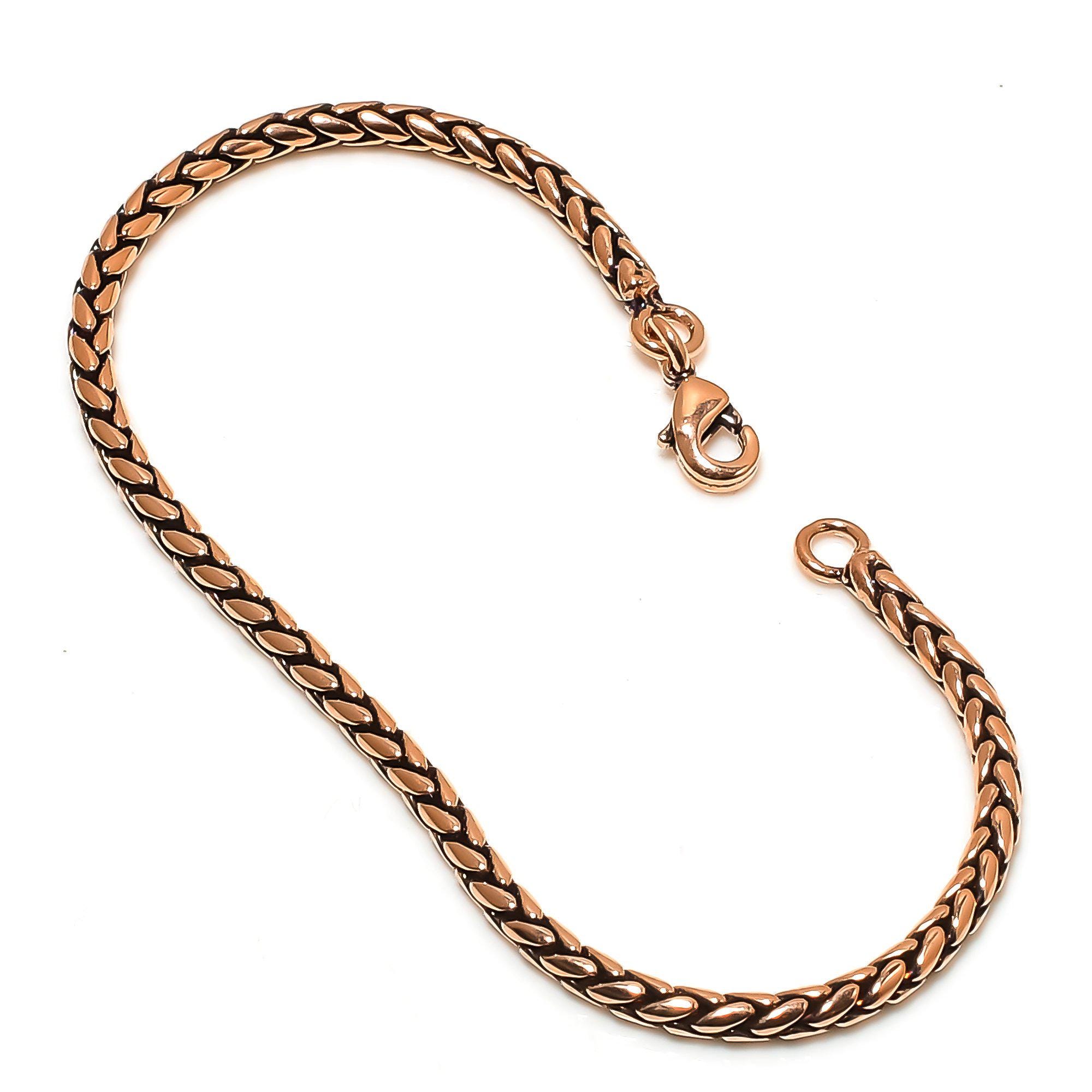 Bracciale a catena in rame puro con grano: gioielli con maglie a gancio solide - Italia