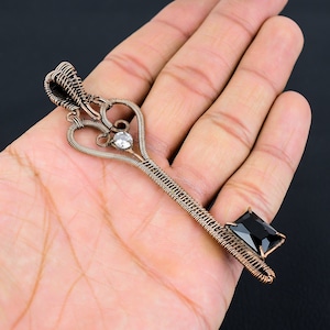 Black Spinel Key Shape Pendant Copper Wire Wrapped Gemstone Pendant Cubic Zircon Pendant Handmade Jewelry Key Pendant Anniversary Gifts