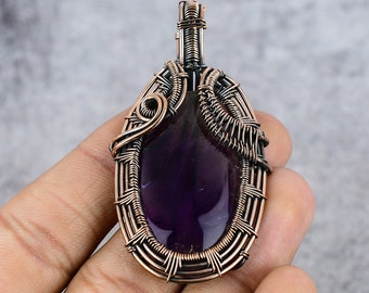 Amethyst-natürlicher Edelstein-Anhänger, Kupfer-Anhänger, Kupferdraht umwickelter Anhänger, natürlicher Kristall-Anhänger, reiner Kupferdraht, Designer-Schmuck, Geschenk