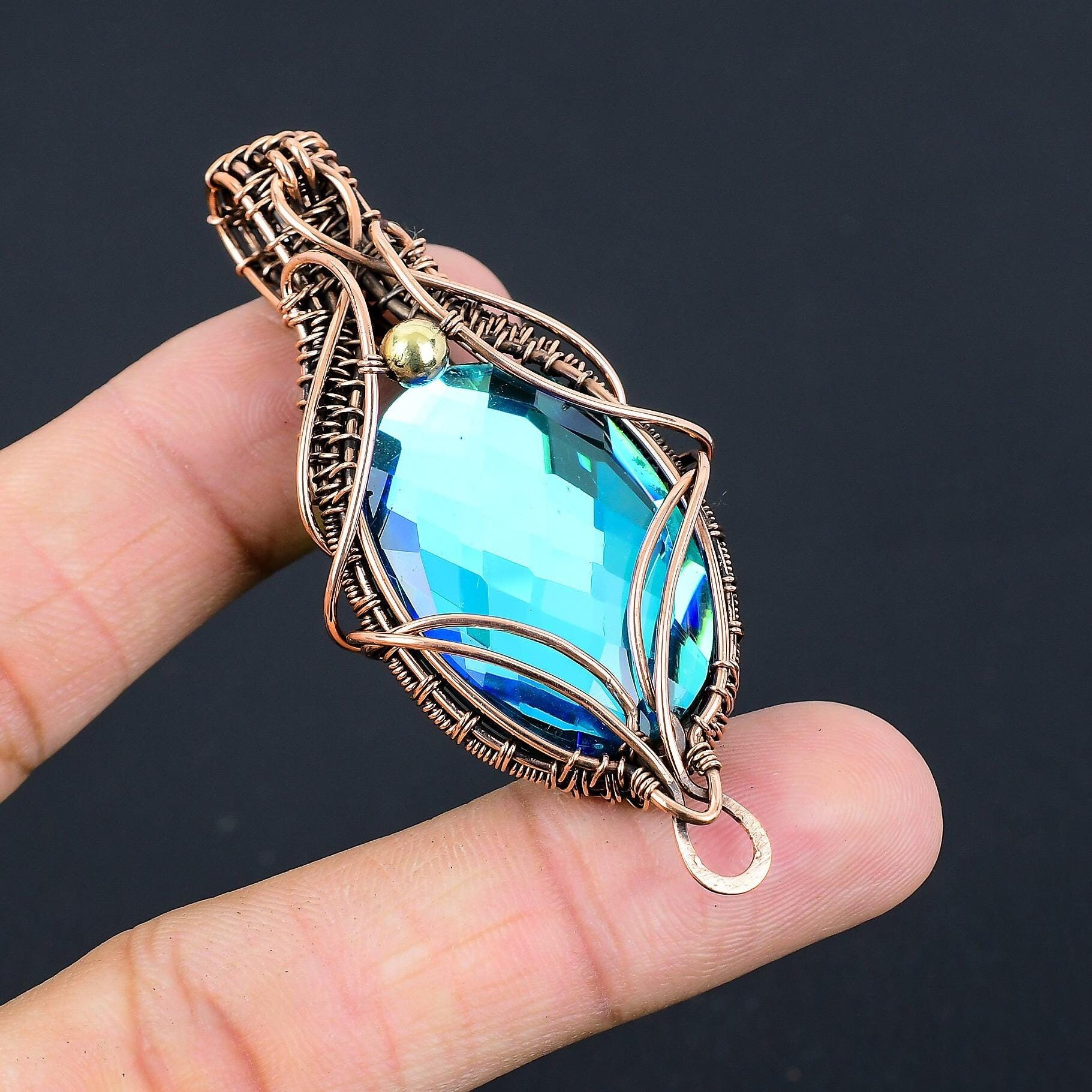 Mystic Topas Anhänger, Regenbogen Mystic Topas Kupfer Draht gewickelt Anhänger, Blau Mystic Topas Anhänger handgemachte Schmuck Urlaub Geschenk für sie / ihn