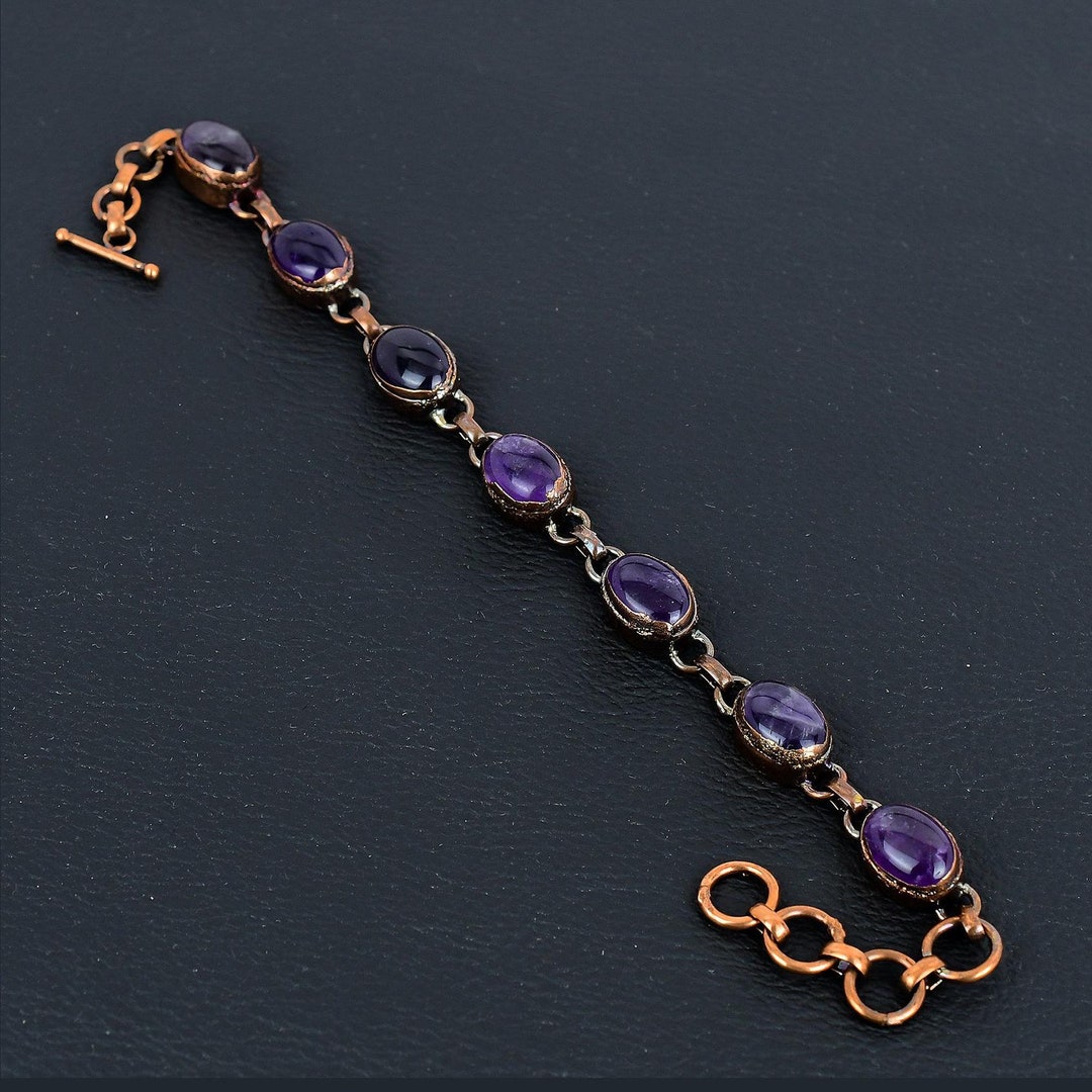 Amethyst Bracelet, Natural Amethyst Crystal Copper Electroformed ...