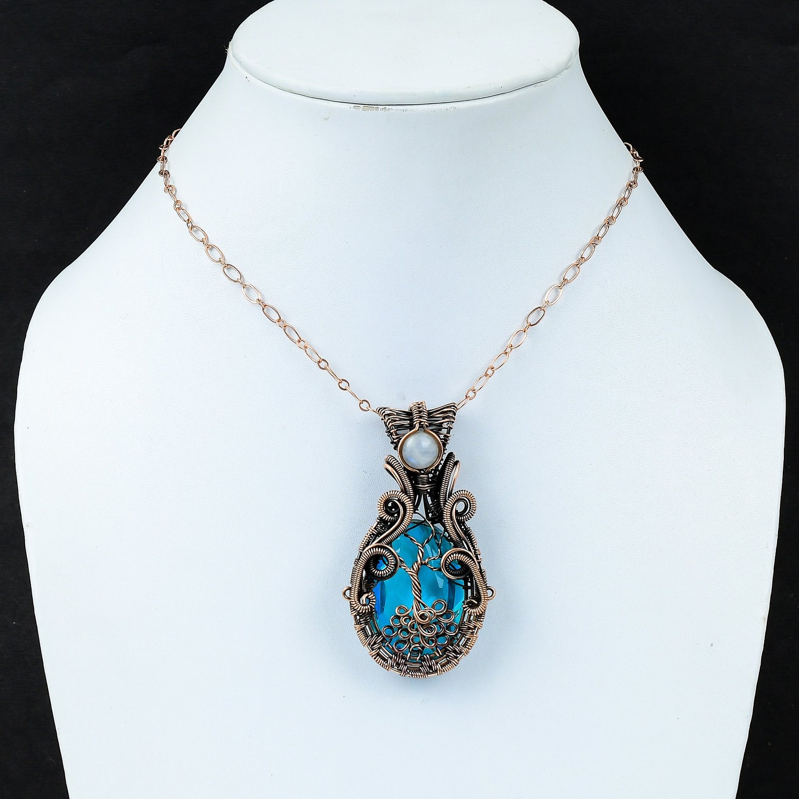 Copper Topaz Blue Topaz Pendant Copper Wire Wrapped Blue Topaz Moonstone Gemstone ...