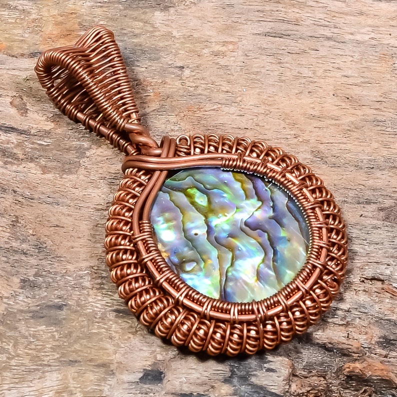pure Copper Jewelrybeautiful round shape pendantAbalone Jewelry gift her Handmade Pendant Abalone Shell Gemstone Wire Wrapped Pendant