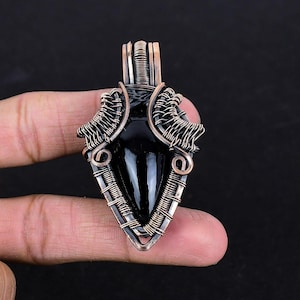 Black Obsidian Pendant, Natural Obsidian Gemstone Jewelry, Copper Wire Wrapped Pendant Natural Stone Handmade Meditation & Yoga Jewelry Gift