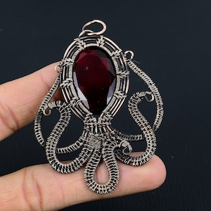 Octopus Garnet Pendant Garnet Gemstone Pendant Copper Wire Wrapped Pendant Handmade Necklace Garnet Jewelry Gift For Her Animal Jewelry