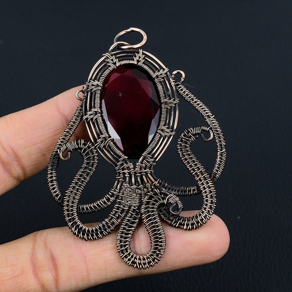 Octopus Garnet Pendant Garnet Gemstone Pendant Copper Wire Wrapped Pendant Handmade Necklace Garnet Jewelry Gift For Her Animal Jewelry