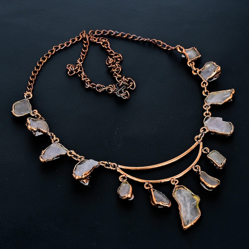 Crystal Quartz Necklace Electroformed Necklace Raw Crystal Quartz Adjustable Chain Necklace Handmade Healing Jewelry Birthday & Wedding Gift image 4