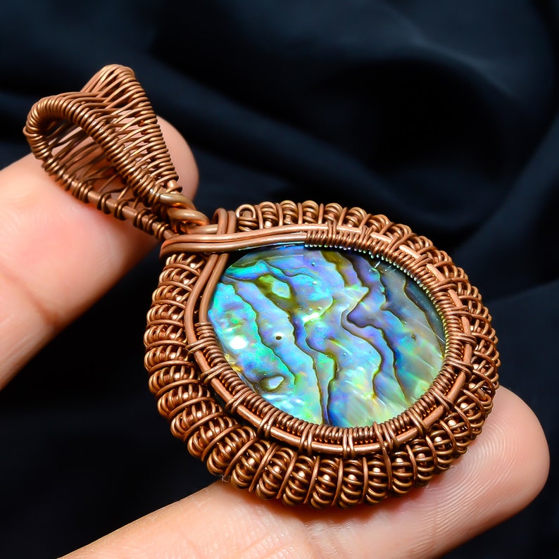 pure Copper Jewelrybeautiful round shape pendantAbalone Jewelry gift her Handmade Pendant Abalone Shell Gemstone Wire Wrapped Pendant