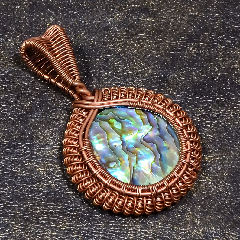 pure Copper Jewelrybeautiful round shape pendantAbalone Jewelry gift her Handmade Pendant Abalone Shell Gemstone Wire Wrapped Pendant