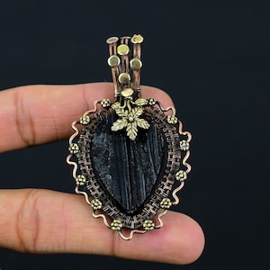 Black Tourmaline Rough Gemstone Pendant Copper Wire Wrapped Pendant Jewelry Tourmaline Jewelry Handmade Jewelry Tourmaline Pendant Necklace