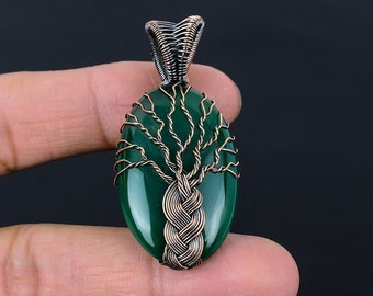 Tree of Life Green Onyx Gemstone Pendant Copper Wire Wrapped Pendant Green Onyx Pendant Copper Pendant Necklace Onyx Jewelry Gifts for Her