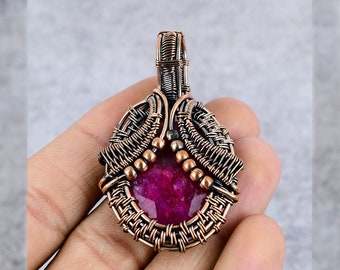 Kashmir Red Ruby Copper Pendant Copper Wire Wrapped Gemstone Pendant Copper Jewelry Designer Pendant Kashmir Red Ruby Gift For Her Mother