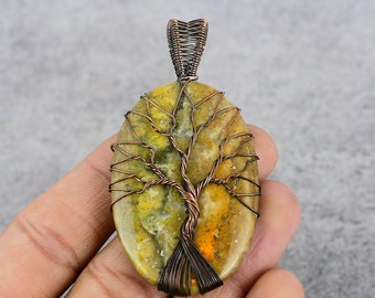 Tree of Life Bumblebee Jasper Gemstone Pendant Copper Wire Wrapped Jasper Copper Pendant Copper Jewelry Designer Pendant Gift For Her Mother