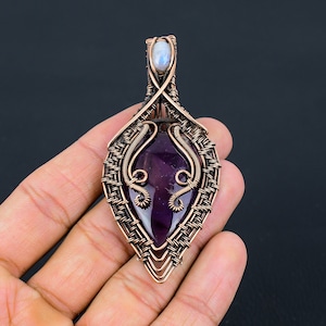 Natürlicher Amethyst, Mondstein Anhänger Kupferdraht gewickelter Anhänger Amethyst Mondstein Edelstein Anhänger Kupfer handgefertigter Anhänger Schmuck als Geschenk Bild 5