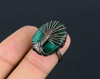 Tree of Life Emerald Ring Copper Wire Wrapped Ring Emerald Gemstone Ring Handmade Jewelry Emerald Ring All Size Available Copper Jewelry