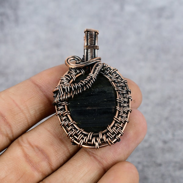 Black Tourmaline Copper Pendant Copper Wire Wrapped Tourmaline Gemstone Pendant Copper Jewelry Pendant Gift For Her Black Tourmaline Jewelry