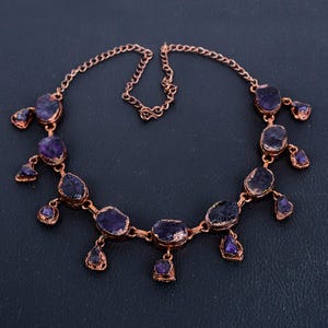 Amethyst Necklace, Natural Raw Amethyst Copper Electroformed Necklace, Handmade Jewelry Christmas & Wedding Jewelry Necklace Gift For Her