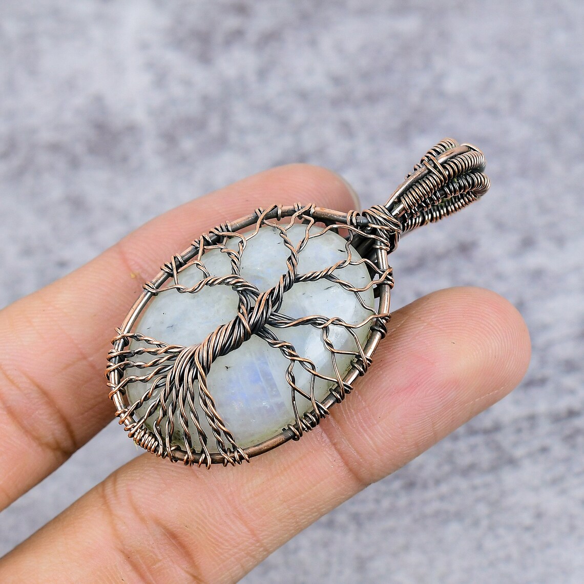 MOONSTONE Tree of Life Pendant Copper Wire Wrapped Gemstone - Etsy
