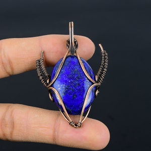 Bull Face Shape Lapis Lazuli Pendant Copper Wire Wrapped Pendant Lapis Lazuli Gemstone Pendant Copper Pendant Jewelry Engagement Gifts.