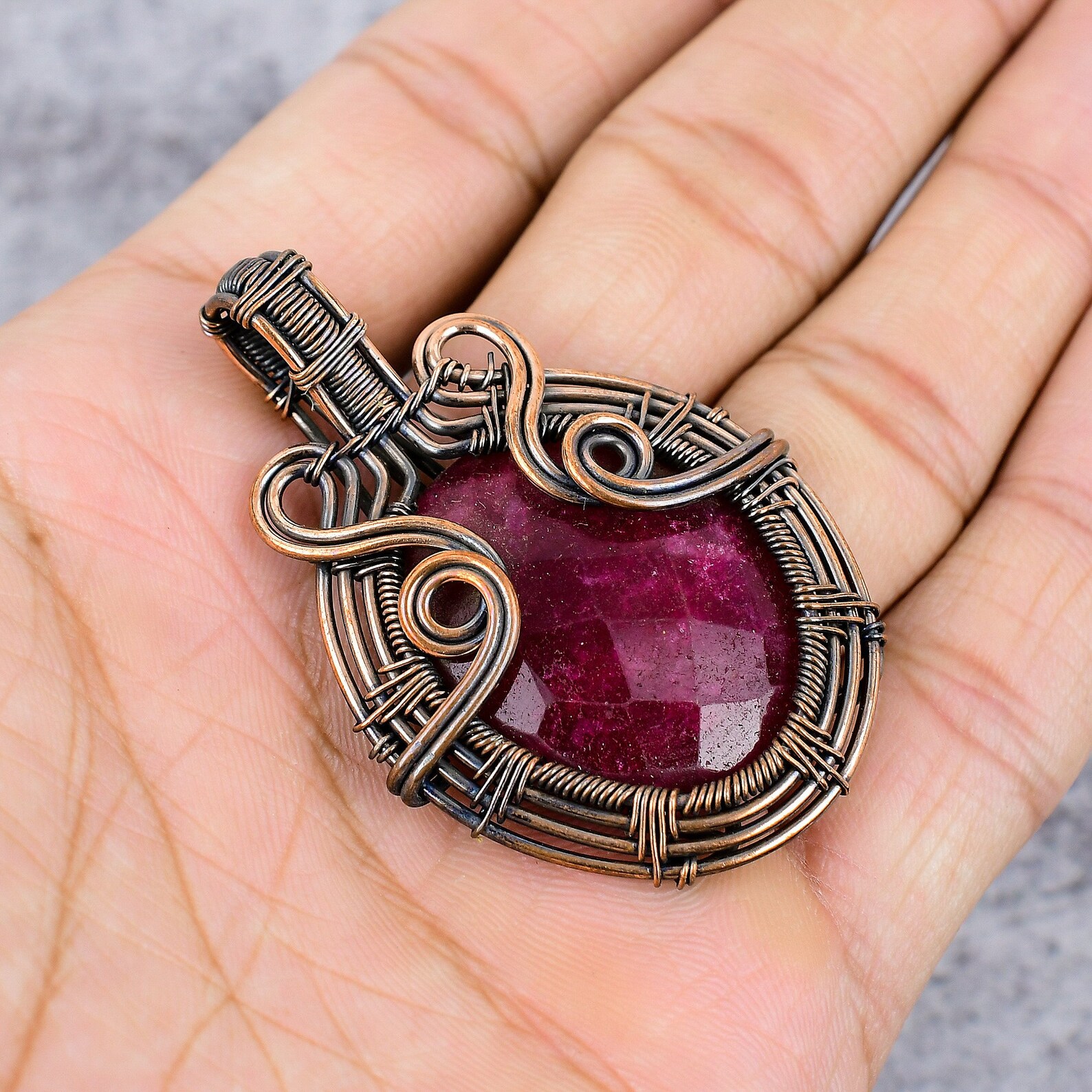 Kashmir Ruby Copper Wire Wrapped Pendant Gemstone Copper - Etsy
