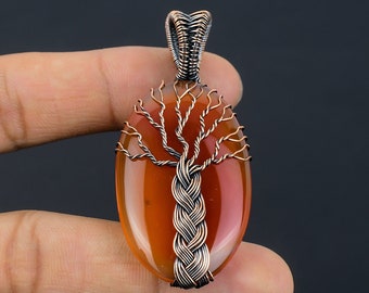 Tree of Life Carnelian Pendant Copper Wire Wrapped Pendant Gemstone Pendant Copper Jewelry Handmade Pendant Carnelian Jewelry Gift for Her