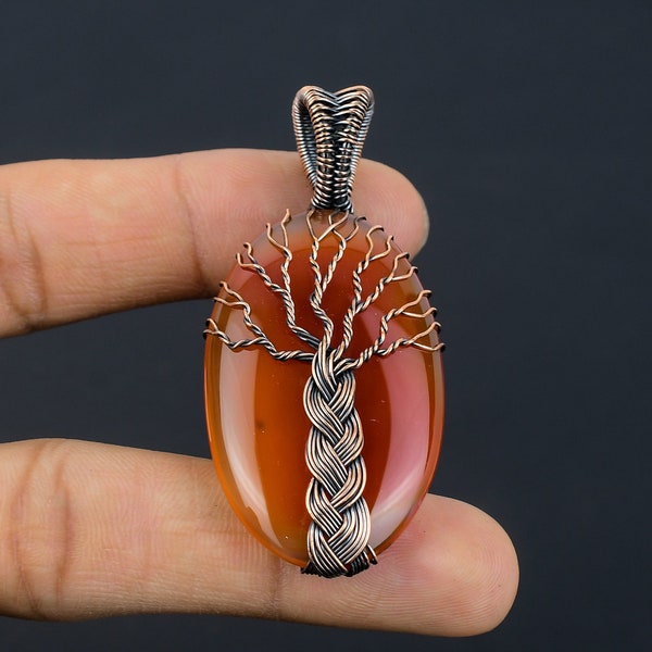 Tree of Life Carnelian Pendant Copper Wire Wrapped Pendant Gemstone Pendant Copper Jewelry Handmade Pendant Carnelian Jewelry Gift for Her