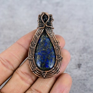 Lapis Lazuli Gemstone Copper Pendant Copper Wire Wrapped Pendant Copper Jewelry For Gift Designer Pendant For Women Gift For Her Mother