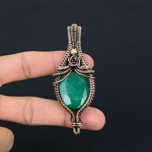 Faceted Zambian Emerald Copper Pendant Copper Wire Wrapped Pendant Handmade Pendant Copper Jewelry Gift For Women Emerald Gemstone Jewelry
